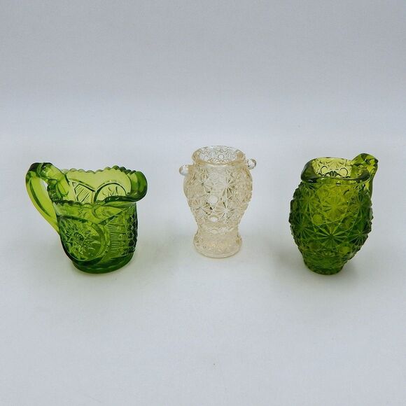 LE Smith Hobstar Daisy Button Avocado Green Petite Small Creamers Pitchers 3PC - Picture 2 of 10